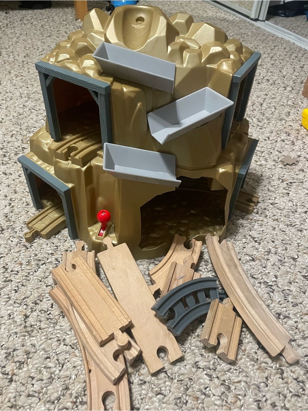 Kids Mountain Train Playset - Gold and Gray Interactive Track Accessory